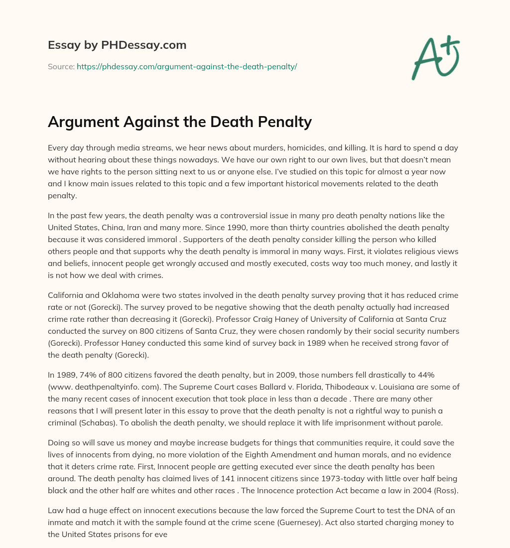 Argument Against the Death Penalty essay