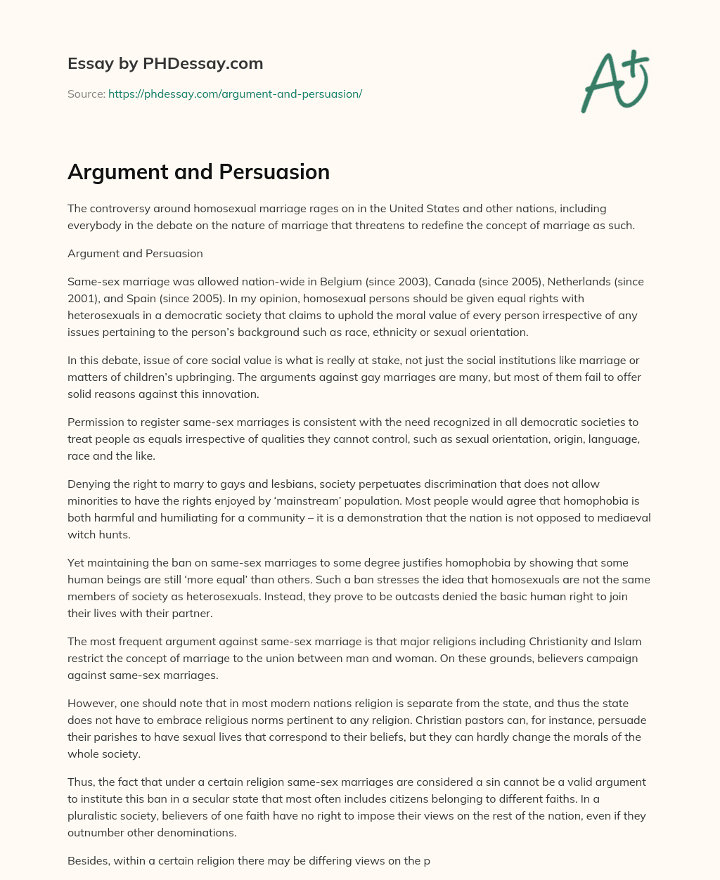 Argument and Persuasion essay