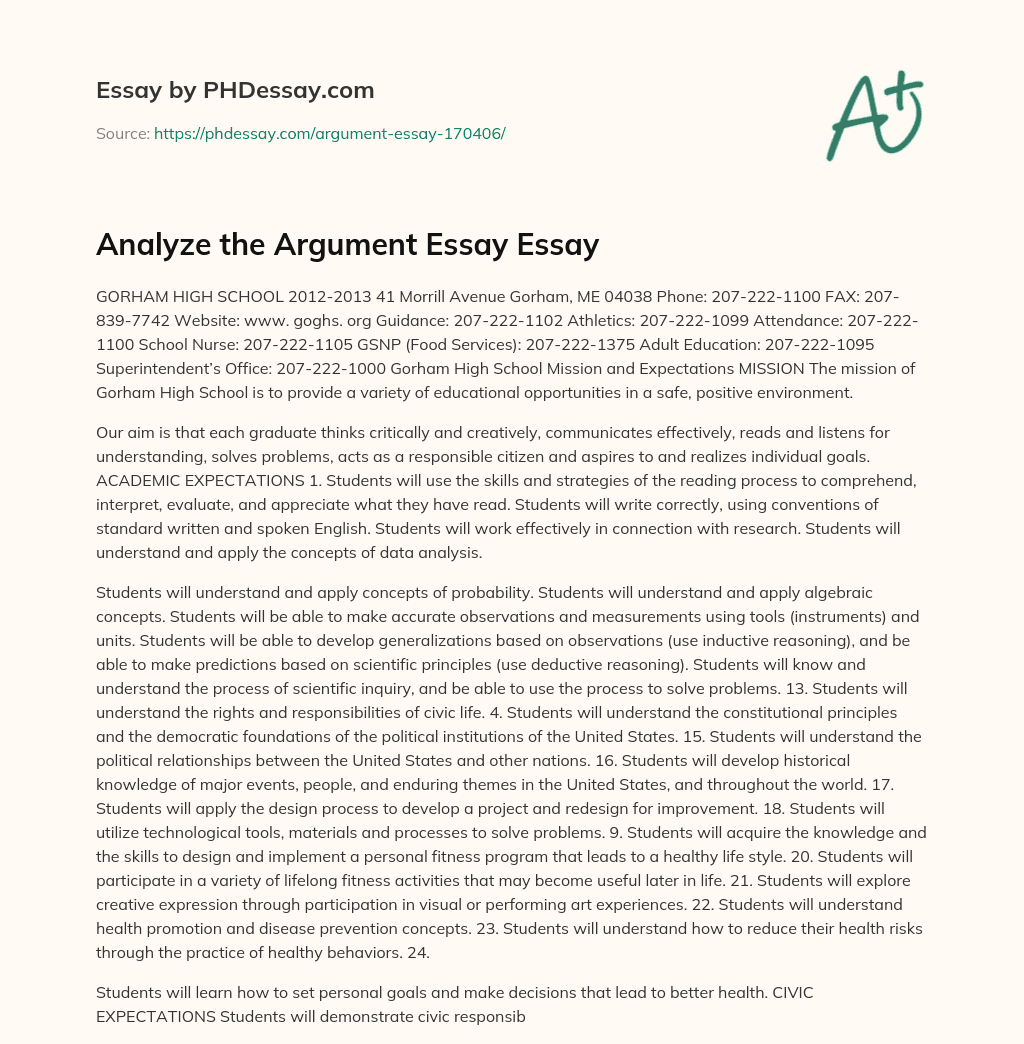 Gorham High School’s Mission and Academic Expectations essay