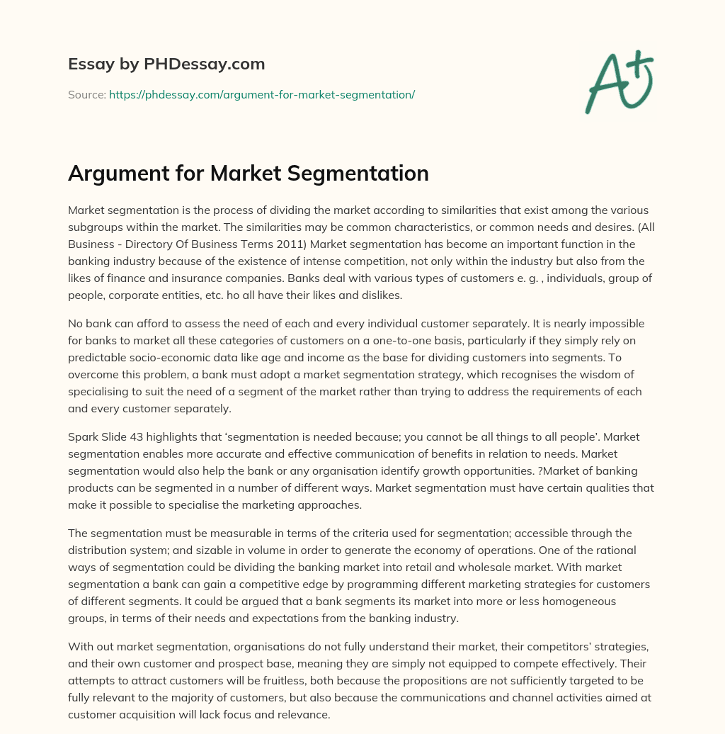 Argument for Market Segmentation essay