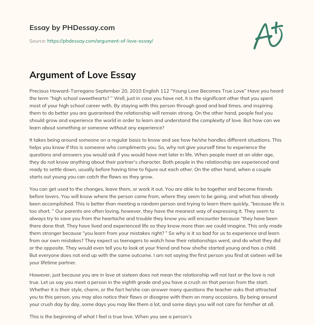 Argument of Love Essay essay