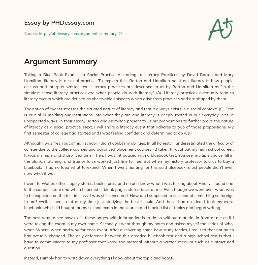 Argument Summary essay