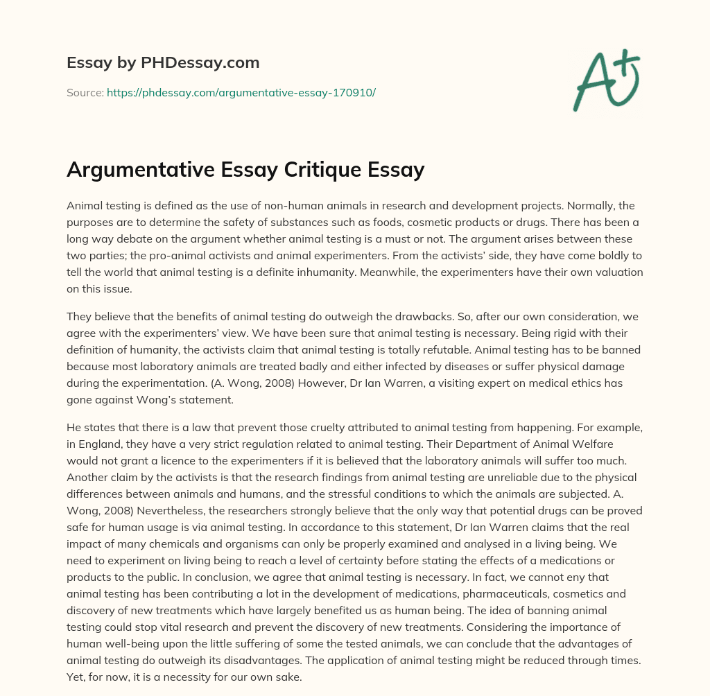 Argumentative Essay Critique Essay essay