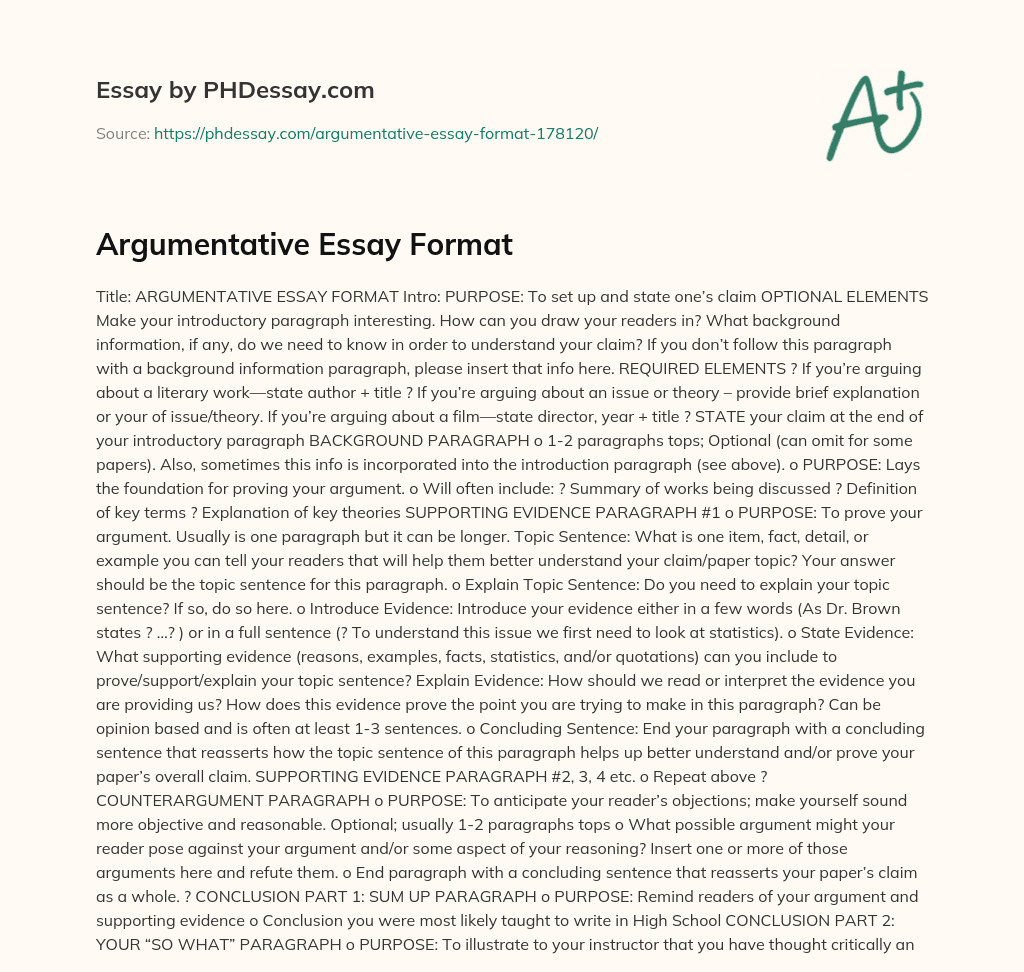 Argumentative Essay Format essay