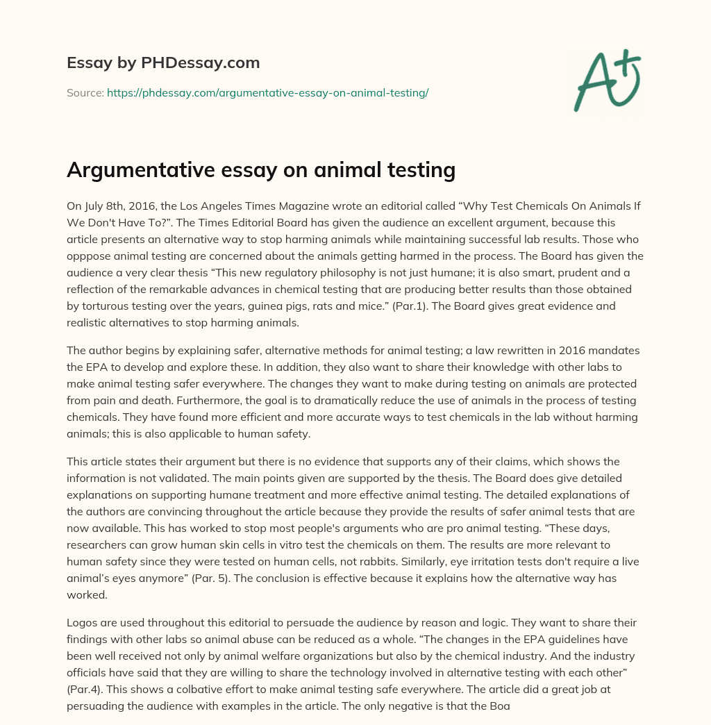 an argumentative essay about animal testing