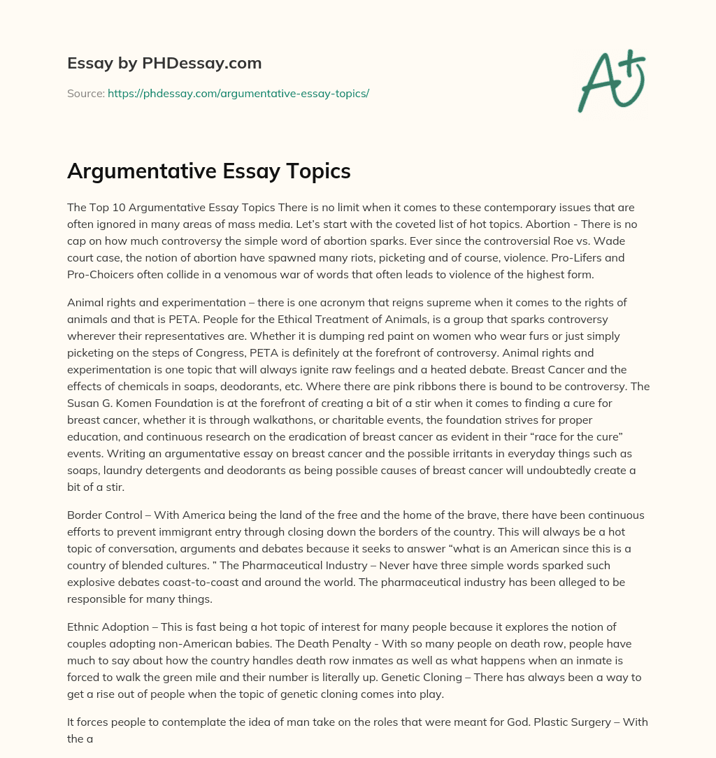 Argumentative Essay Topics essay