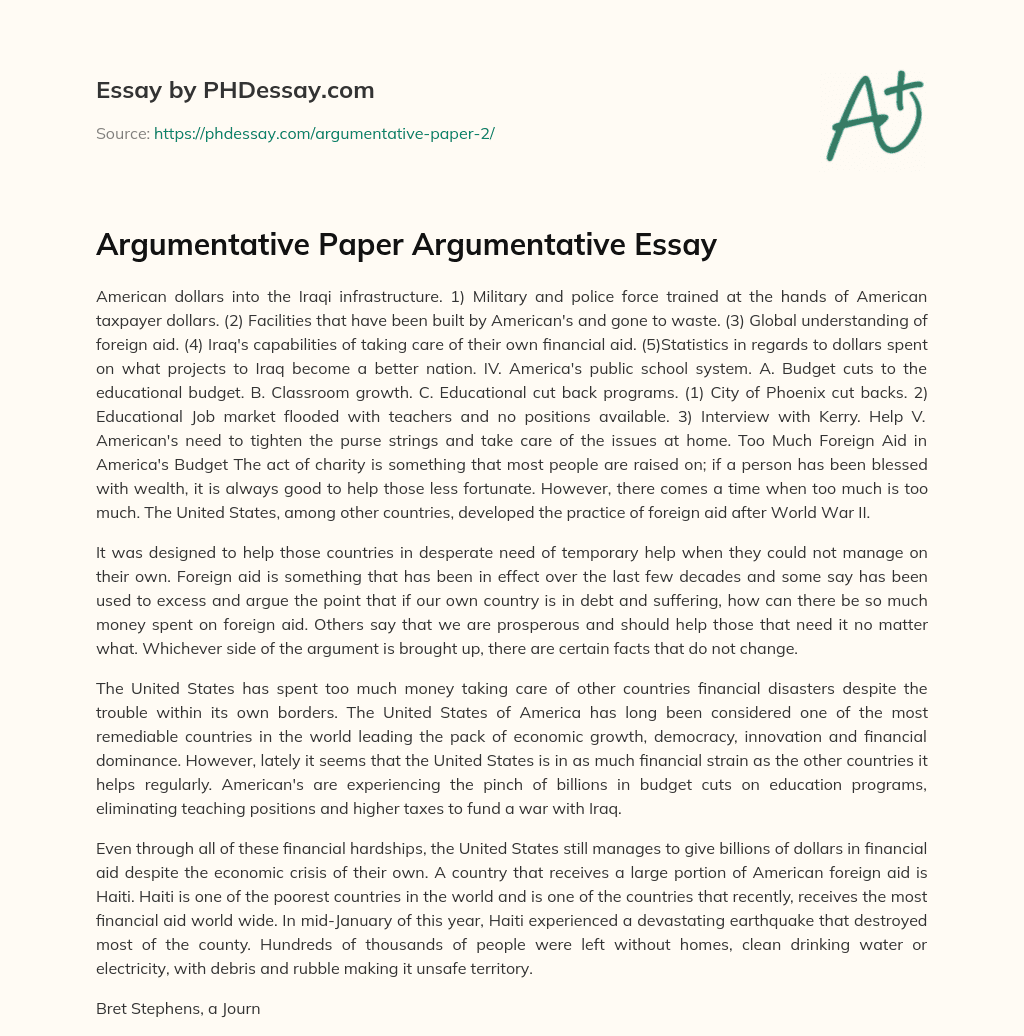 Argumentative Paper Argumentative Essay - PHDessay.com