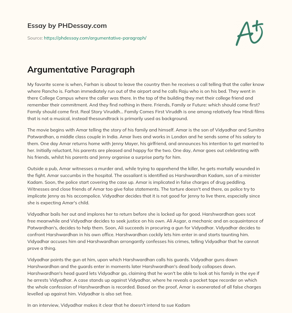 Argumentative Paragraph essay