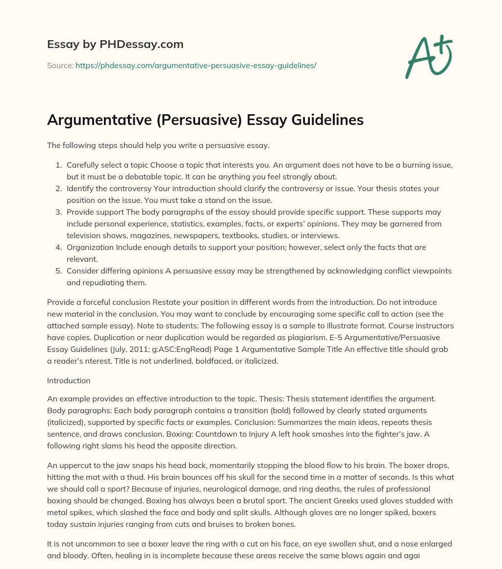 Argumentative (Persuasive) Essay Guidelines - PHDessay.com