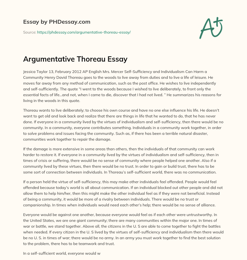 Argumentative Thoreau Essay essay