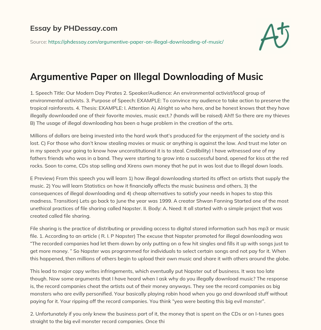 Argumentive Paper on Illegal Downloading of Music essay