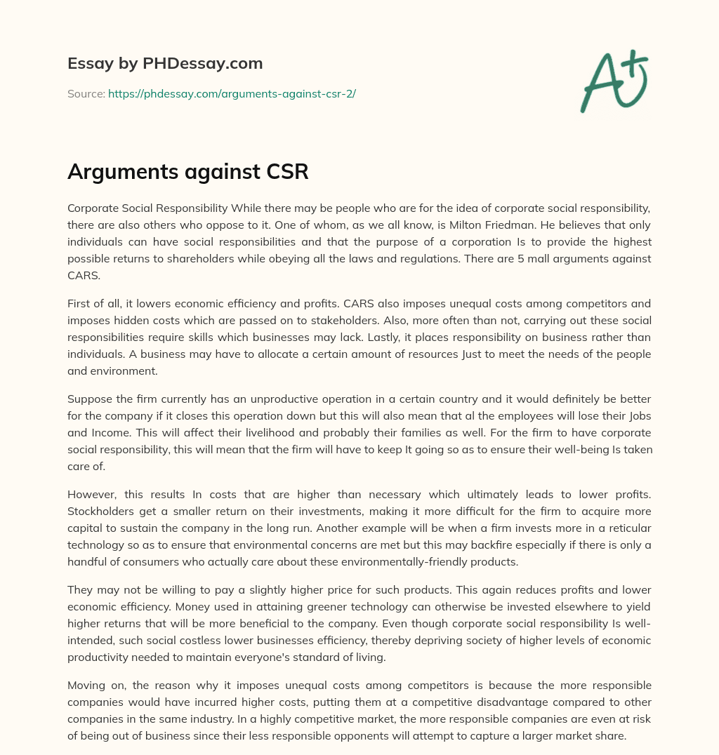 Arguments against CSR essay