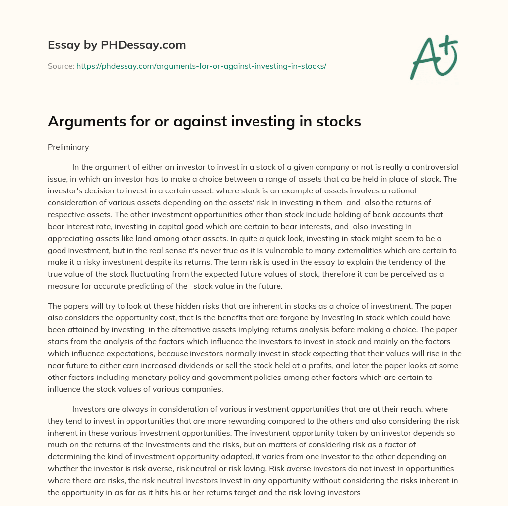 Arguments for or against investing in stocks essay