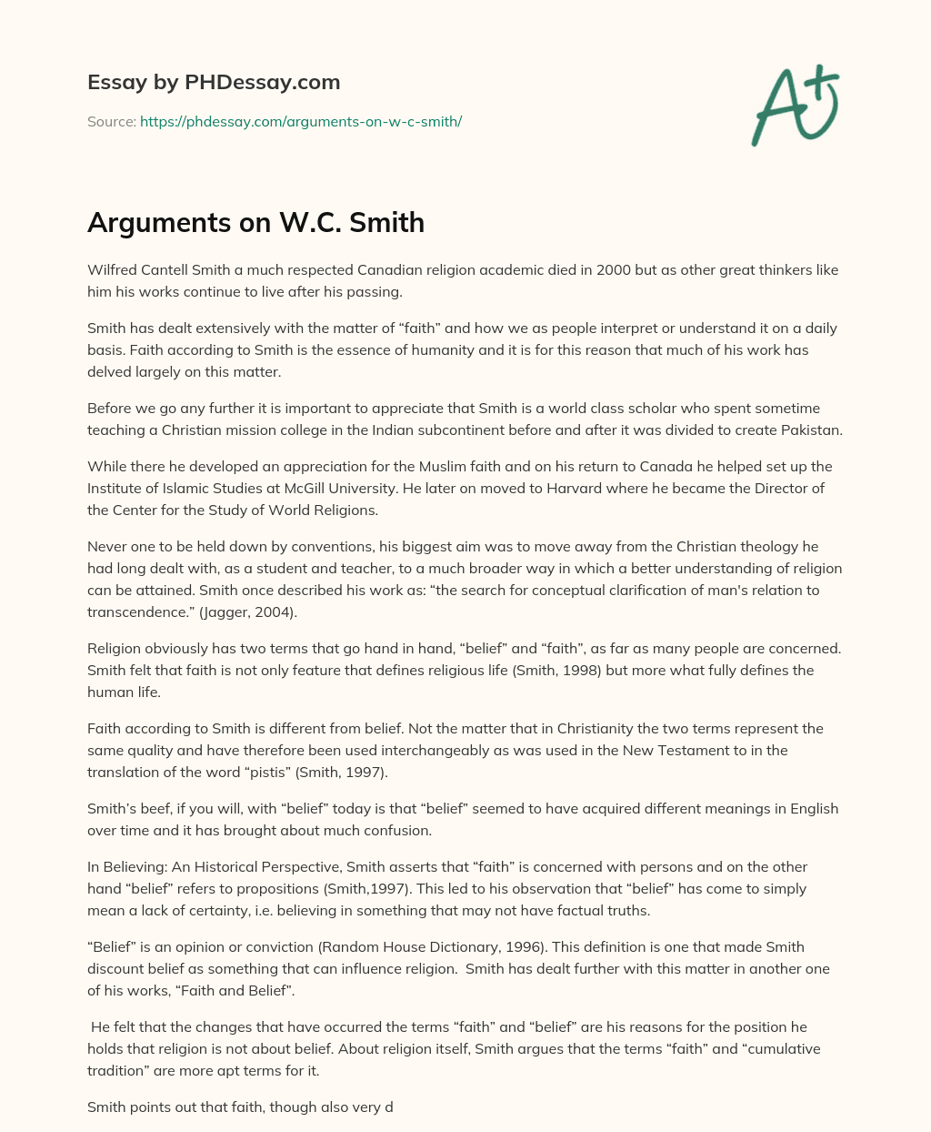Arguments on W.C. Smith essay