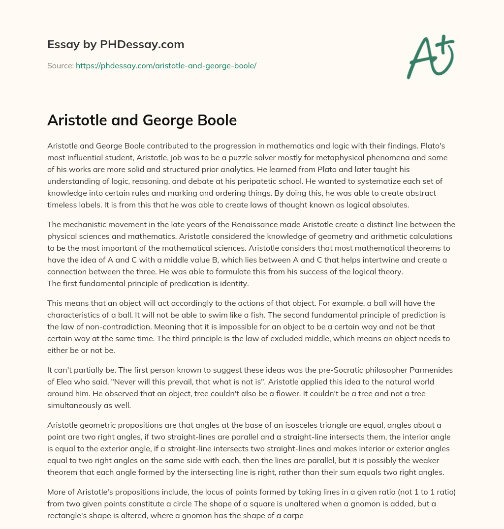 Aristotle and George Boole essay