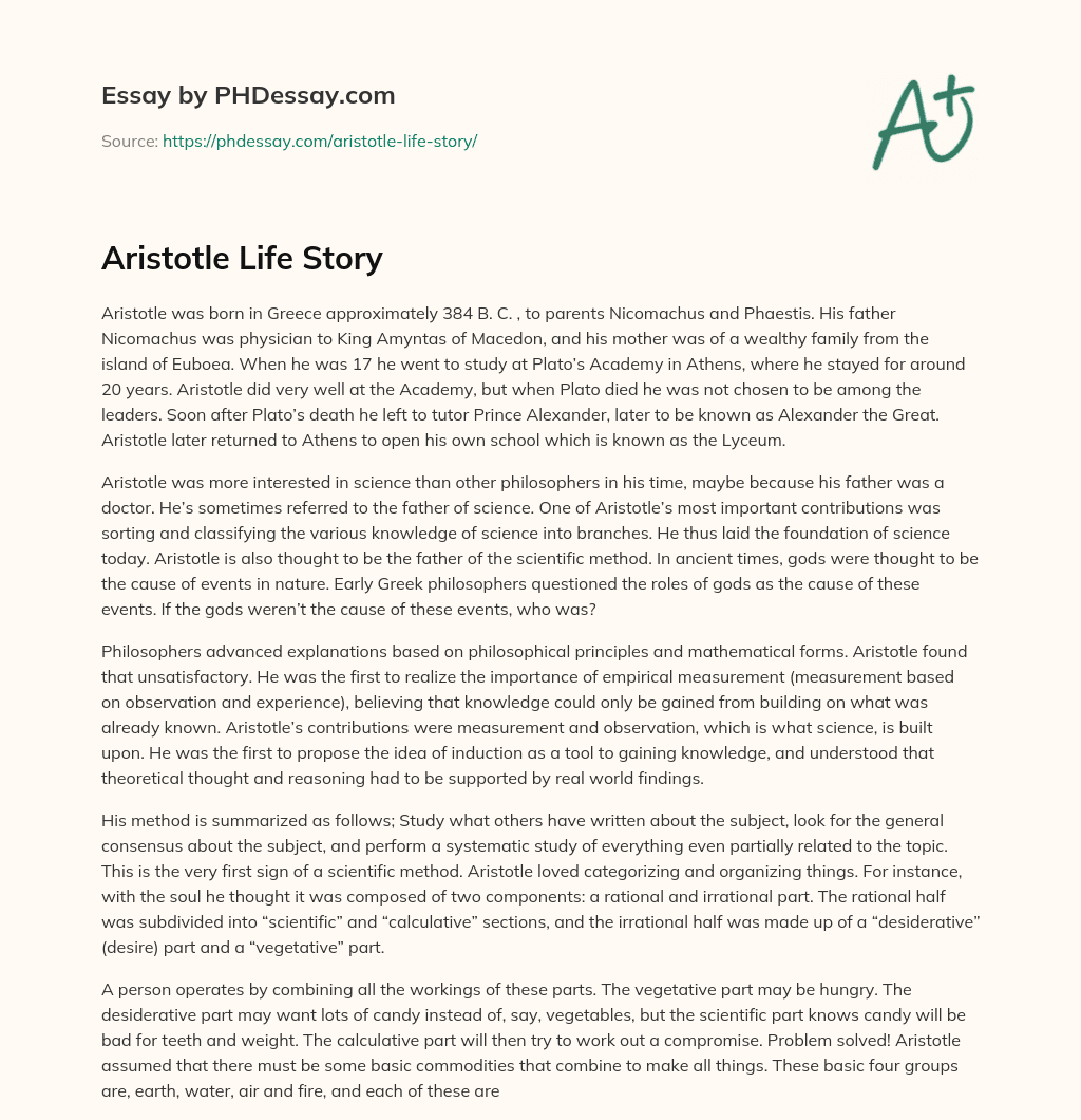 Aristotle Life Story essay