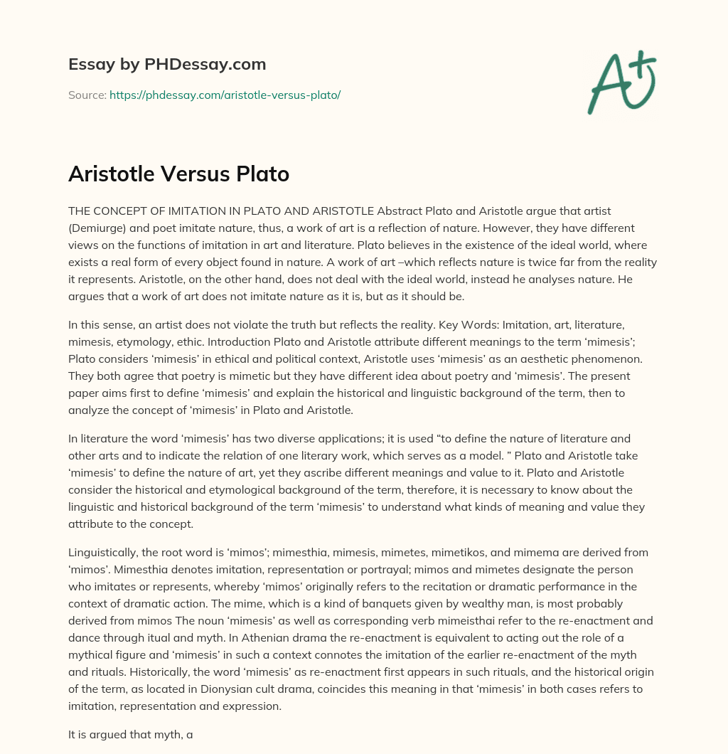 The Concept Of Imitation In Plato And Aristotle essay
