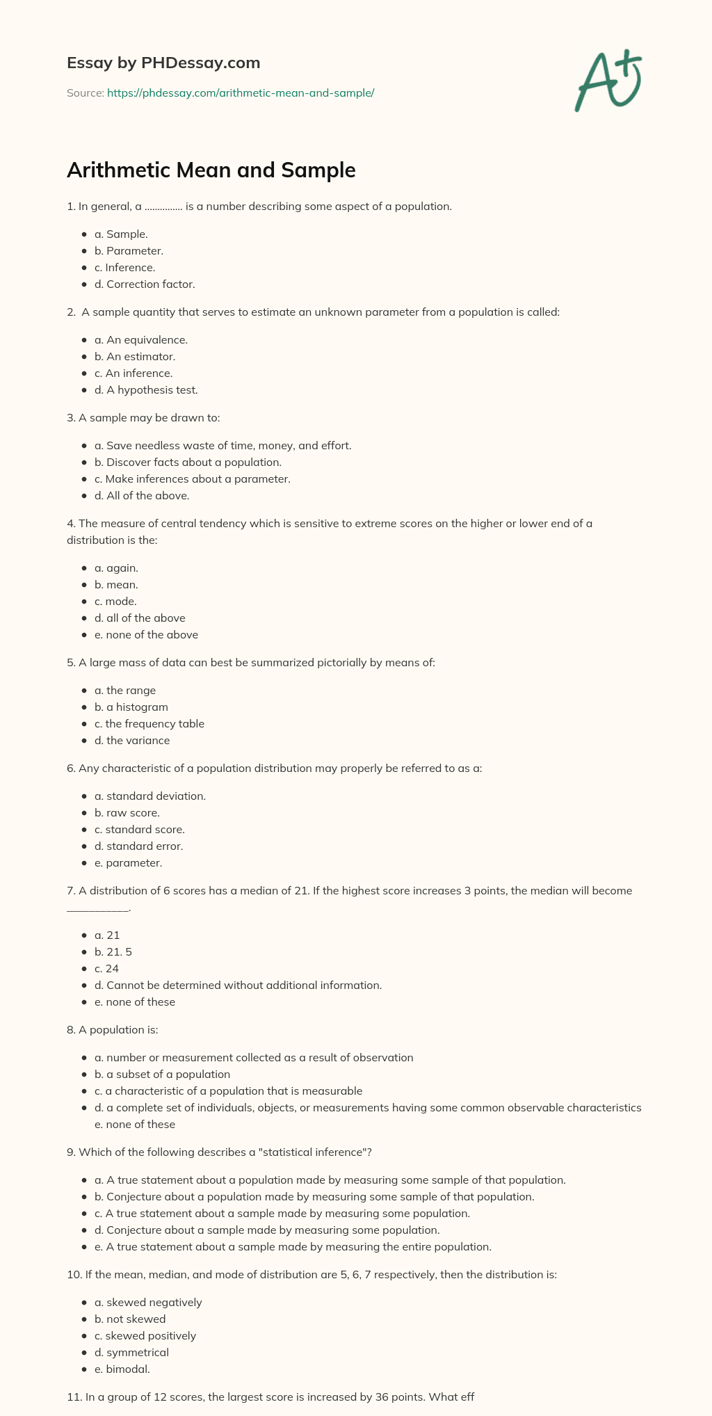 Arithmetic Mean and Sample essay