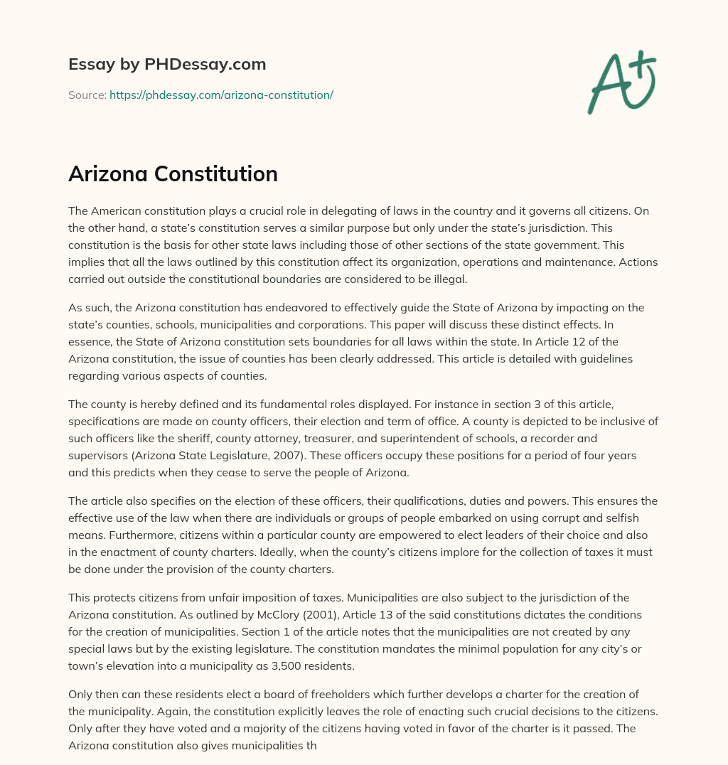 Arizona Constitution essay