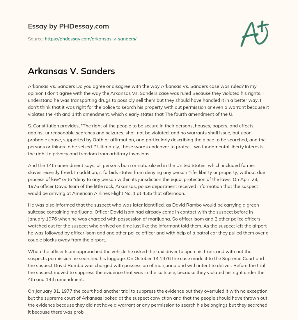 Arkansas V. Sanders essay