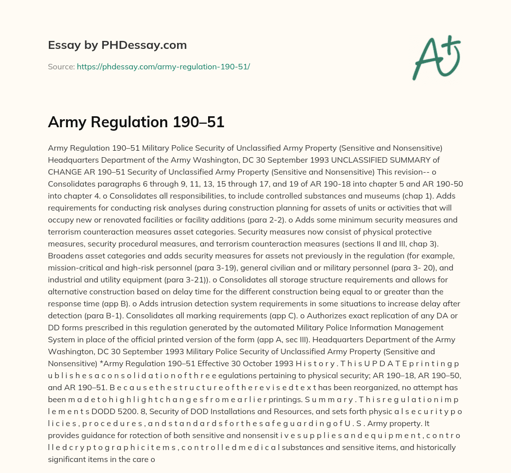 army regulation for essay