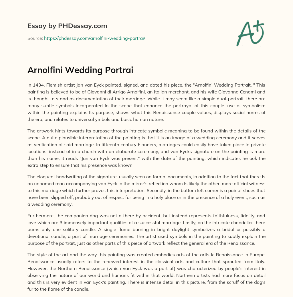 Arnolfini Wedding Portrai essay