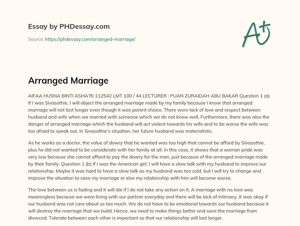 Arranged Marriage essay