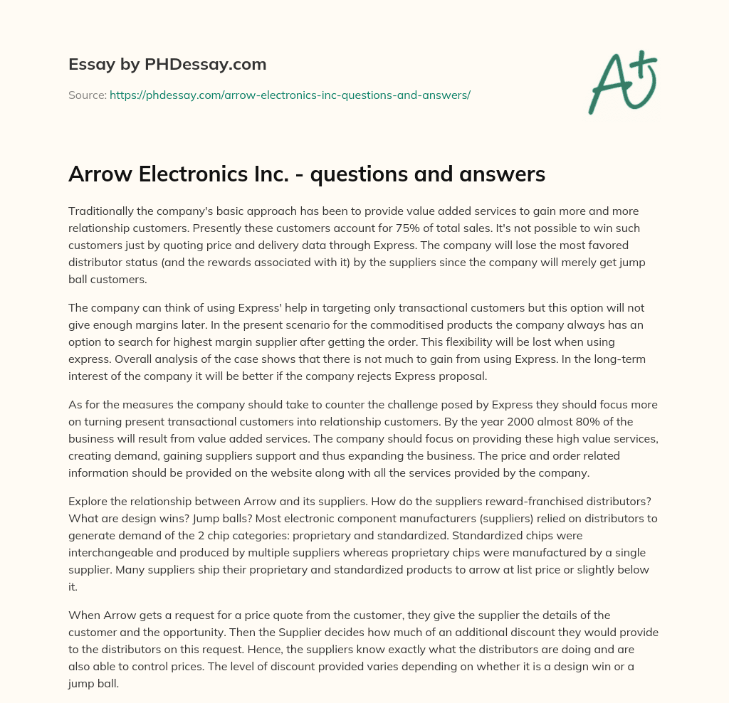 Arrow Electronics Inc. – questions and answers essay