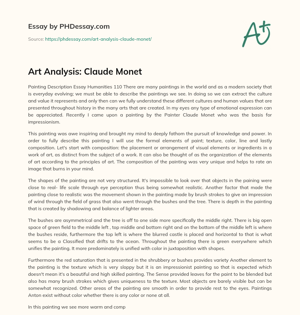 Art Analysis: Claude Monet essay