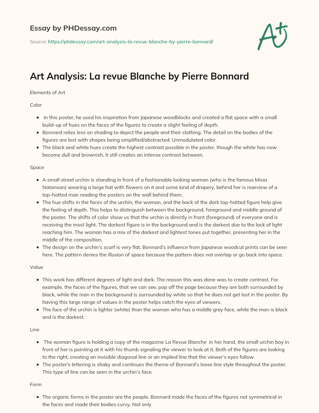 Art Analysis: ​La revue Blanche by Pierre Bonnard essay