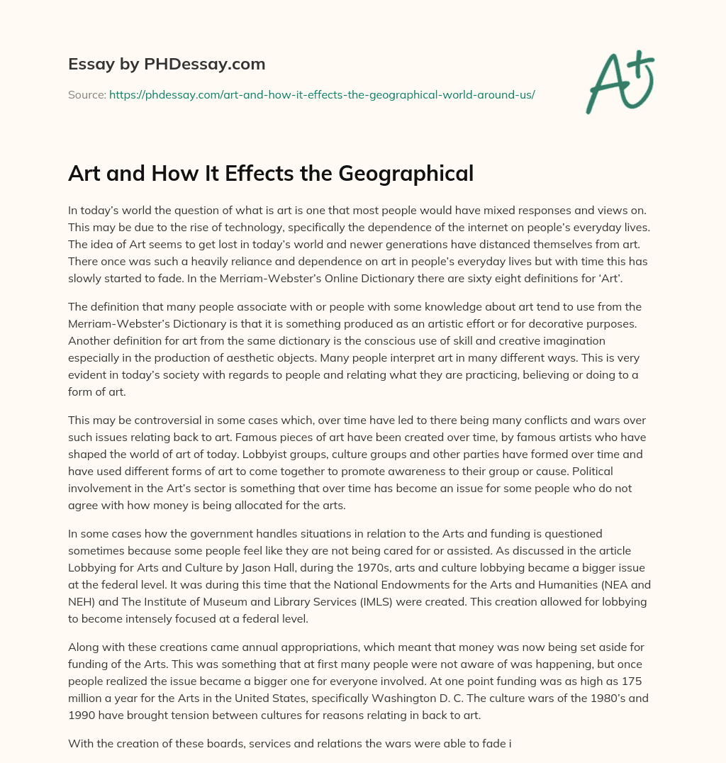 Art and How It Effects the Geographical essay