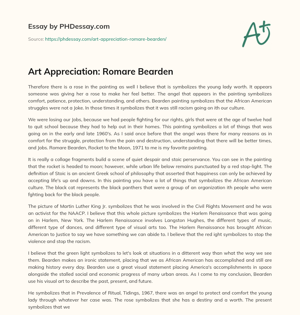 Art Appreciation: Romare Bearden essay
