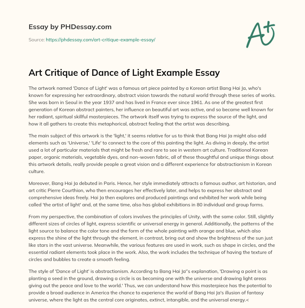 Art Critique of Dance of Light Example Essay essay