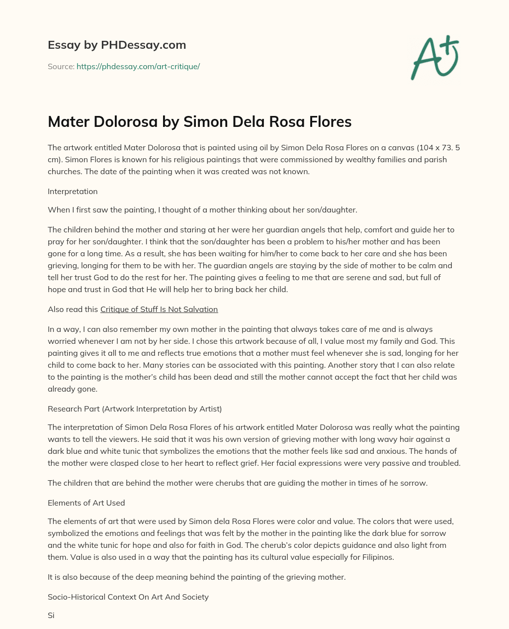 Mater Dolorosa by Simon Dela Rosa Flores essay