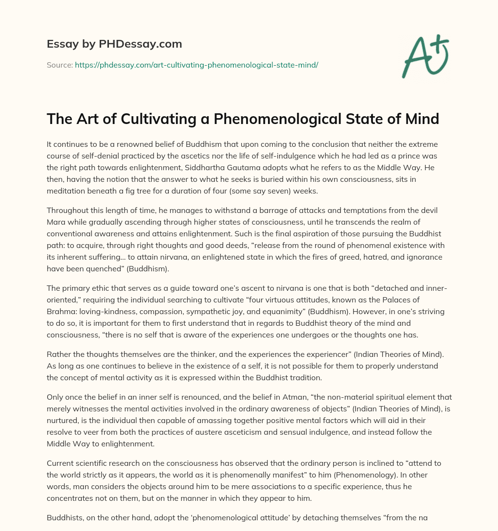 The Art of Cultivating a Phenomenological State of Mind essay