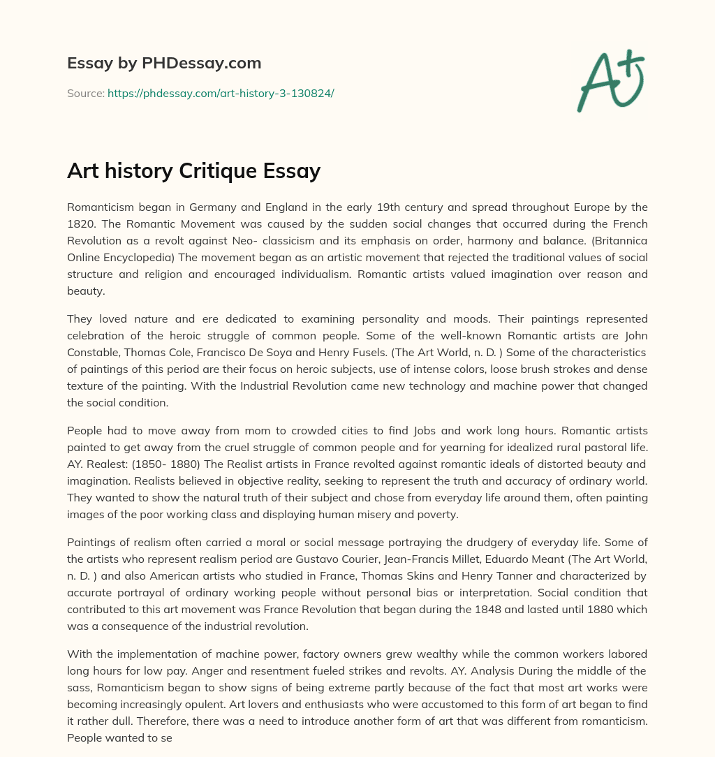 Art history Critique Essay essay