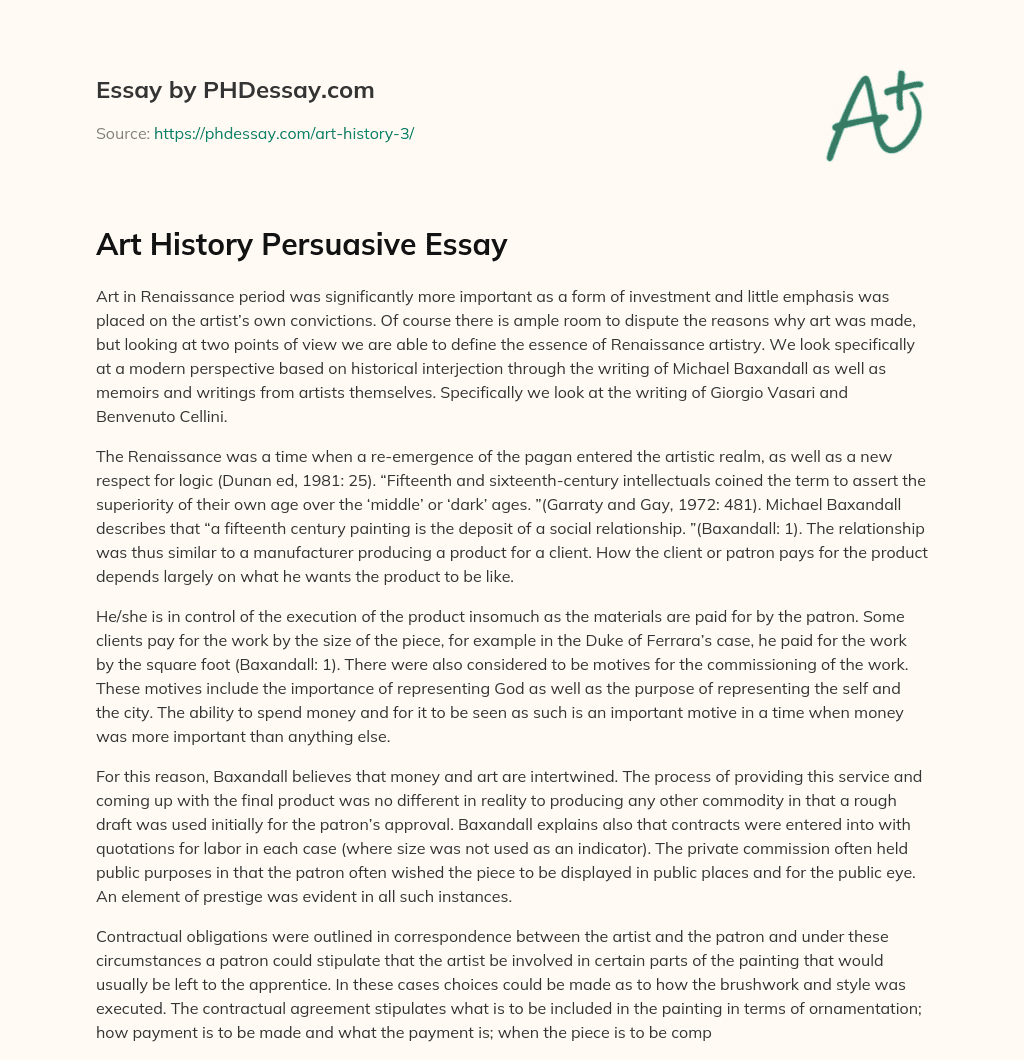 Art History Persuasive Essay essay