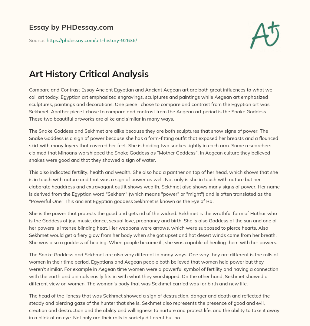 Art History Critical Analysis essay
