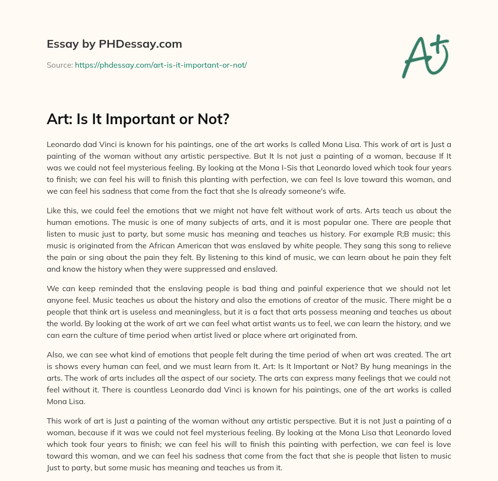 Art: Is It Important or Not? essay