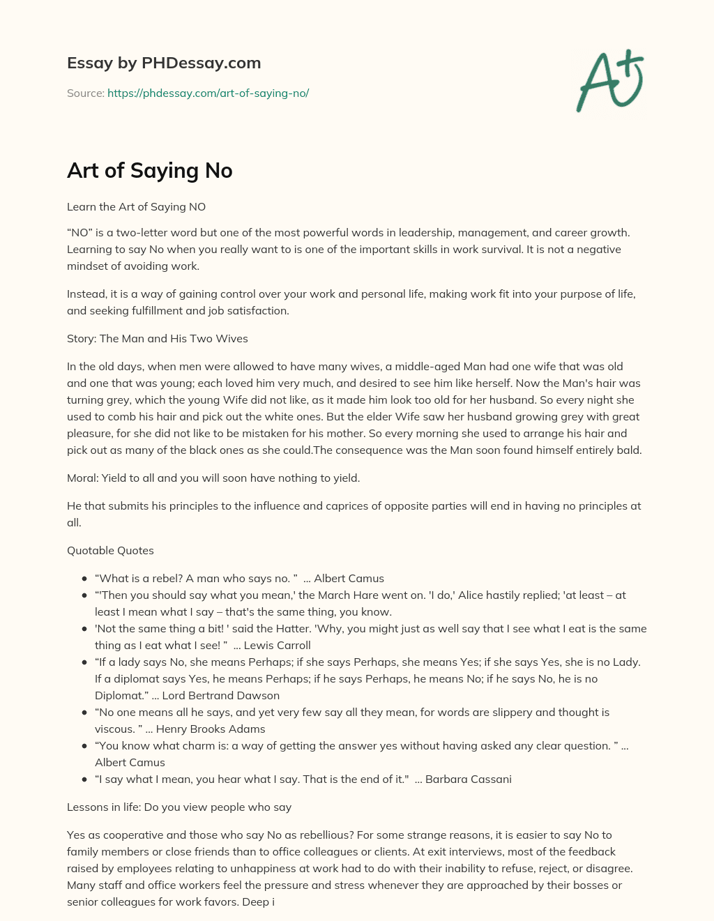 Art of Saying No essay