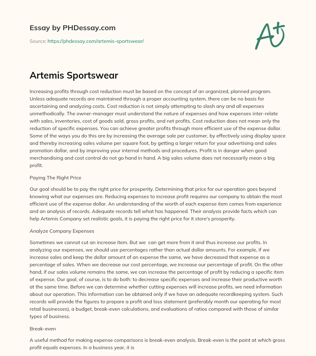 Artemis Sportswear essay