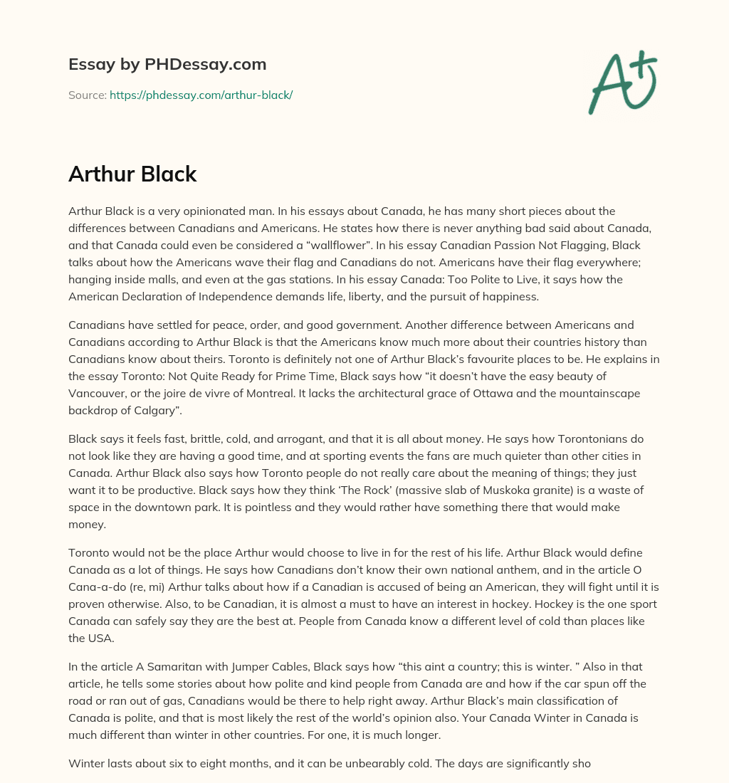 Arthur Black’s Views on Canadian Identity and Differences from Americans essay