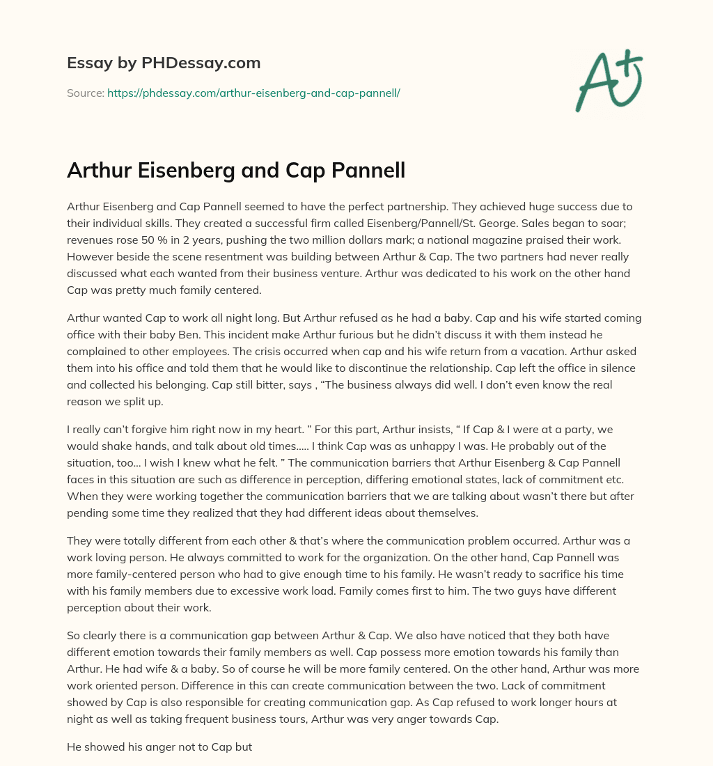 Arthur Eisenberg and Cap Pannell essay