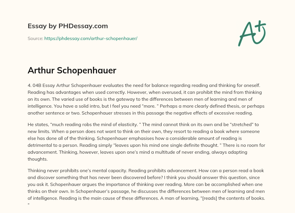 Arthur Schopenhauer essay