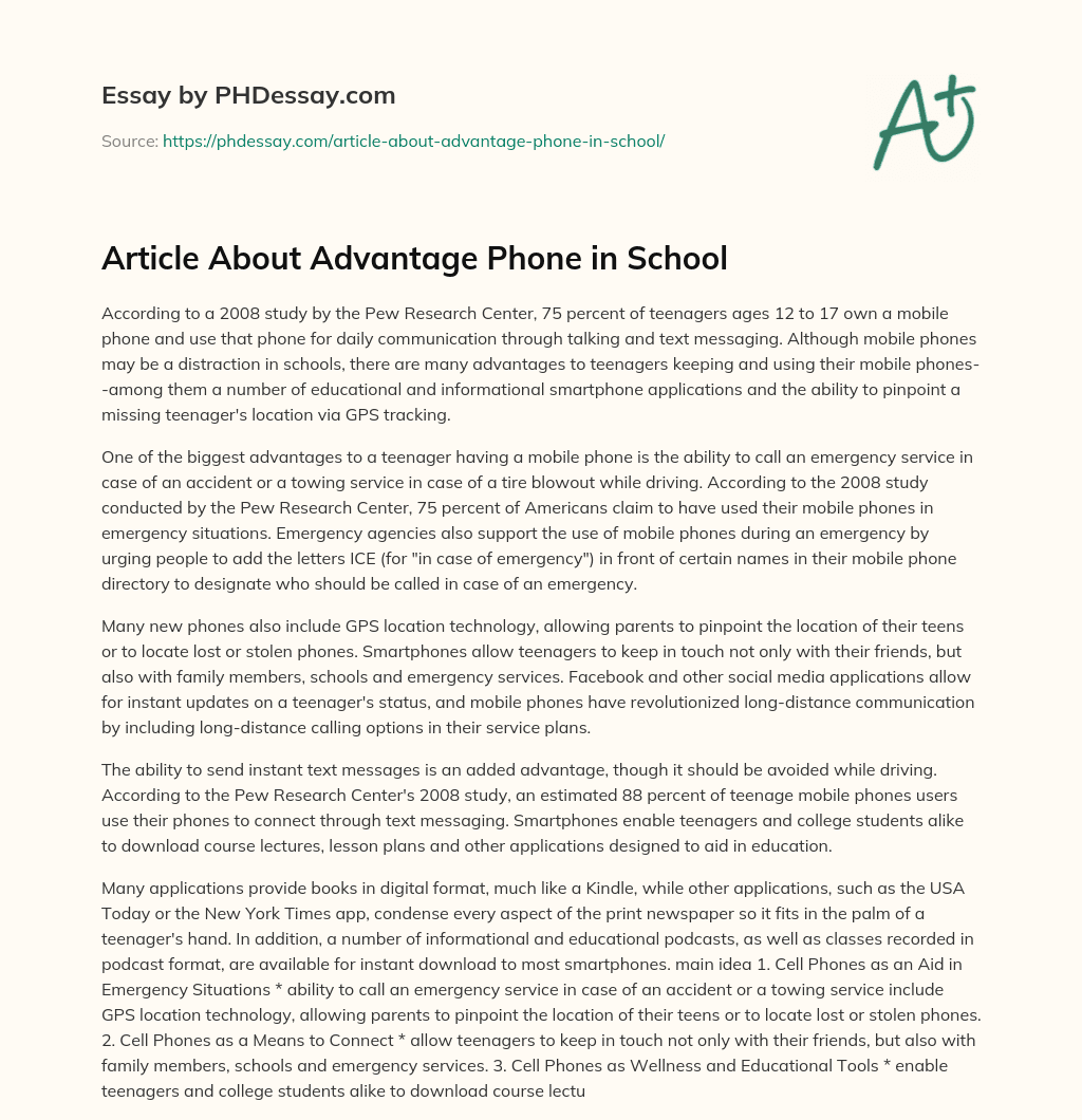 Article About Advantage Phone in School essay