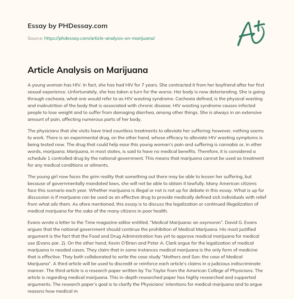 Article Analysis on Marijuana essay