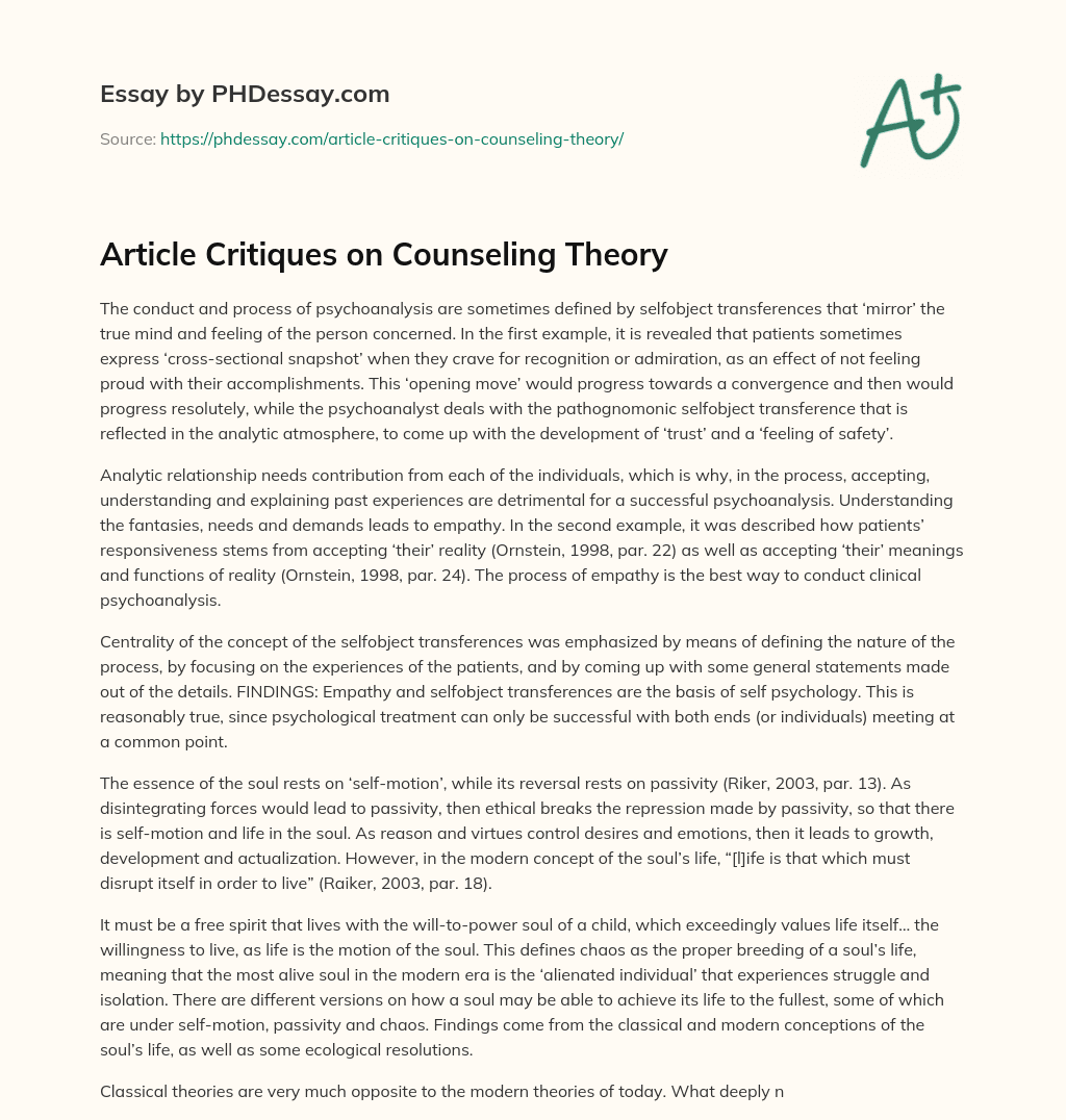 Article Critiques on Counseling Theory essay