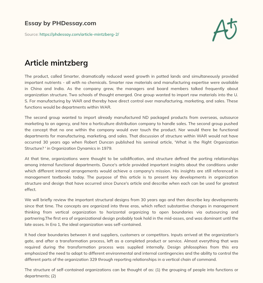 Article mintzberg essay