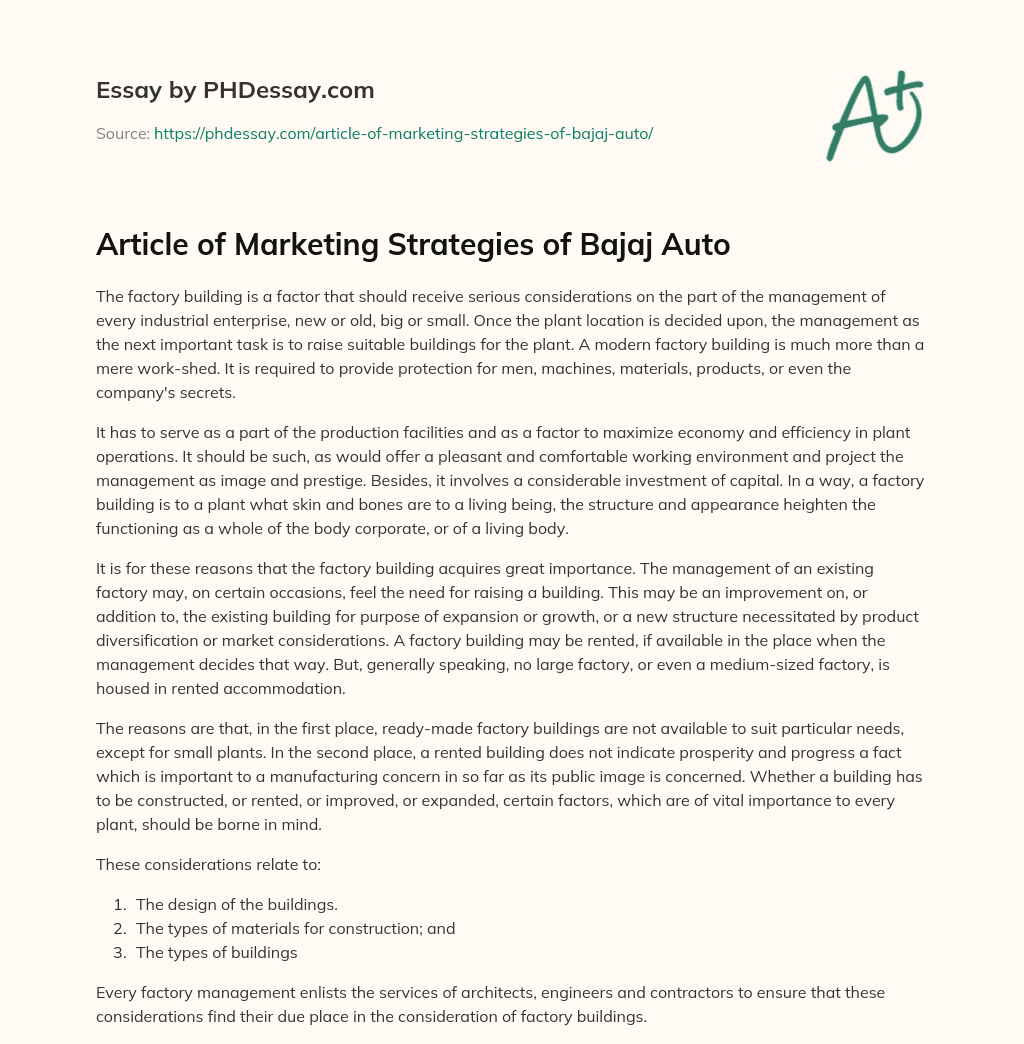 Article of Marketing Strategies of Bajaj Auto essay