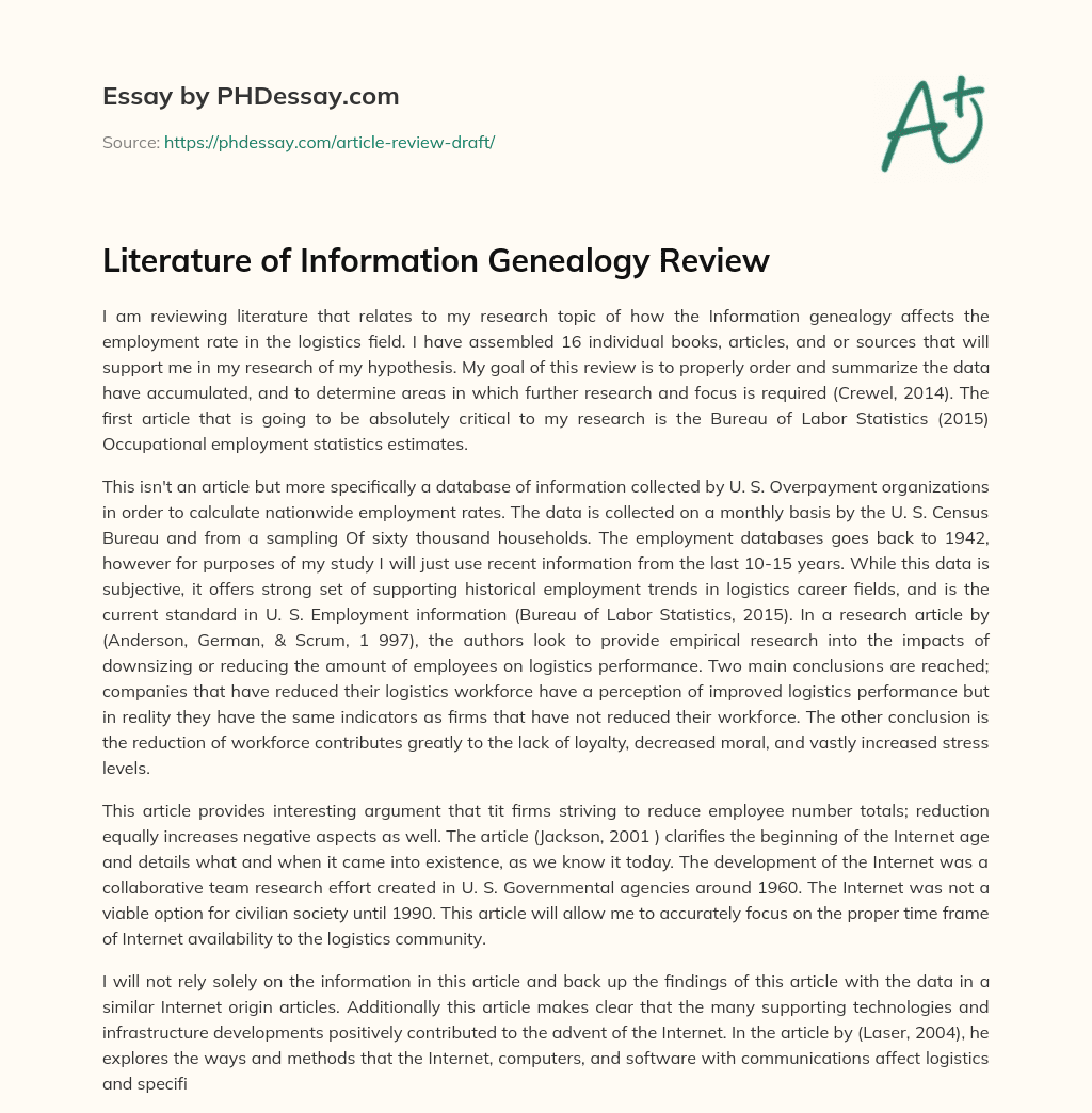 Literature of Information Genealogy Review essay